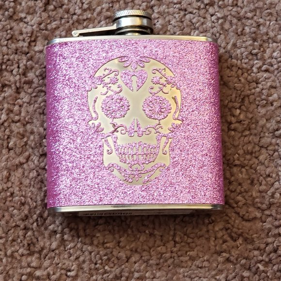 Pink Glitter Chrome Sugar Skull Flask - Picture 3 of 5